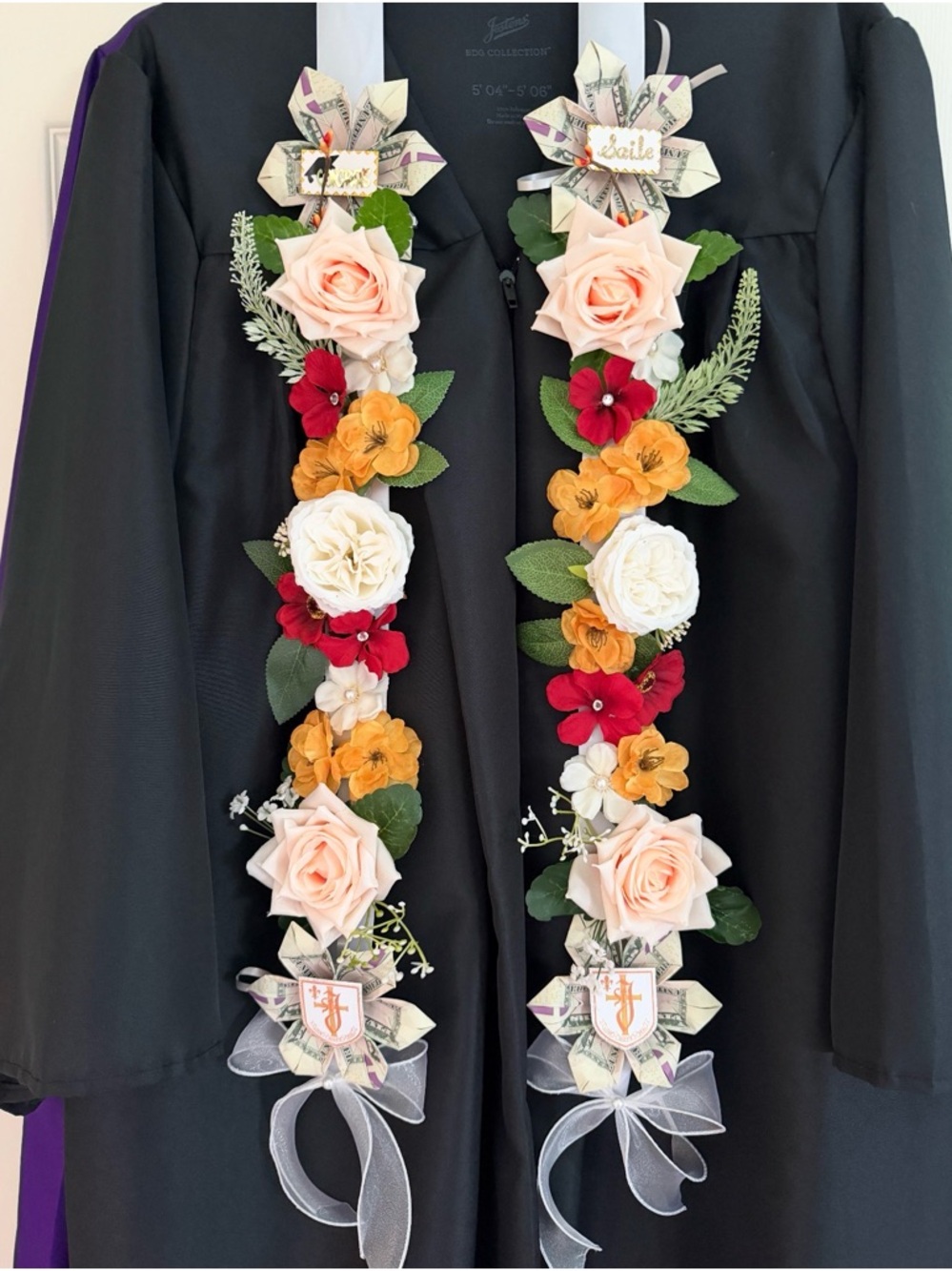 Floral Ribbon Lei Scarf in Pink, Blue & Peach by - Picture 2 of 10